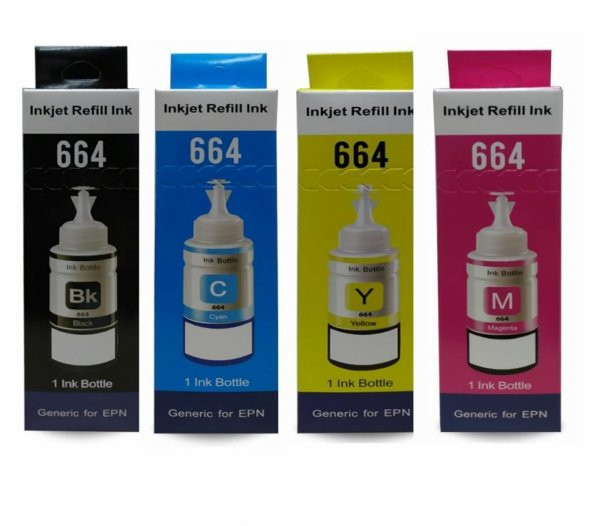 EPSON T664 L382,L386,L3050,L3060,L3070,L565 4 RENK MÜREKKEP SETİ ürün görseli 1