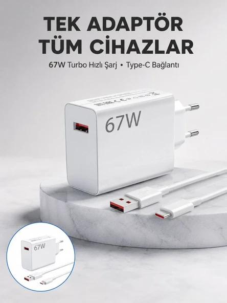 67 Watt Güvenli Hızlı Şarj Adaptörü Samsung M31 M33 M51 Uyumlu Yeni Nesil