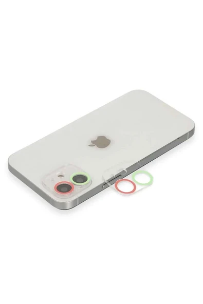 iPhone 12 Renkli Kamera Lens Koruma Cam - Yeşil-Pembe