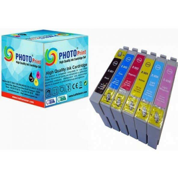 Photo Print Epson Stylus Photo PX660 Uyumlu 6 Renk Muadil Kartuş Seti T0801-T0802-T0803-T0804-T0805-T0806 ürün görseli 1