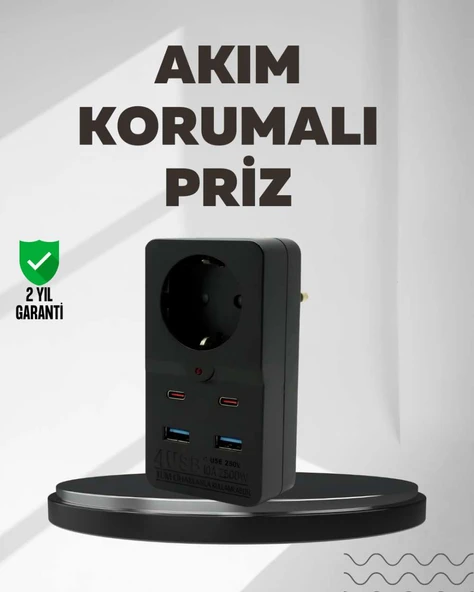 Tip Akım Koruma Prizi 10A 2500W USB Type C Destekli
