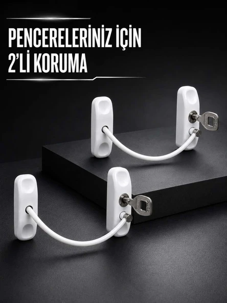 Beyaz Kablolu Pencere Kilidi 2 Adet Çocuk Koruma ve Pencere Emniyet Aparatı
