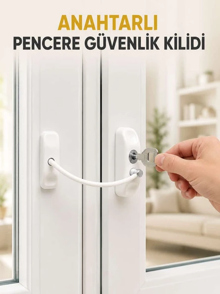 Pencere Güvenlik Kilidi Kablolu Çocuk Emniyet Kilidi Anahtarlı Beyaz Pencere Kilidi