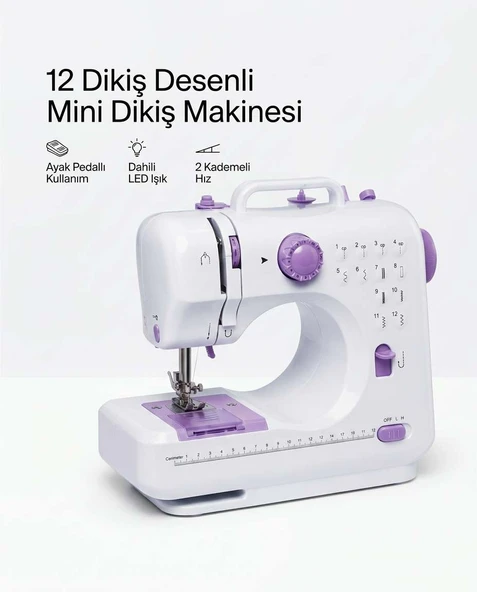 12 Farklı Dikiş Desenli Mini Dikiş Makinesi