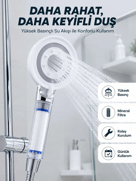 Yüksek Basınçlı Filtreli Duş Başlığı Mineral Filtreli Su Tasarruflu El Duşu