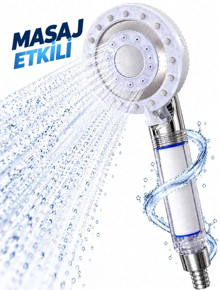 Filtreli Duş Başlığı Etkili 5 Su Akışlı Yağmur Sis Geniş Karışık Akışlı Beyaz