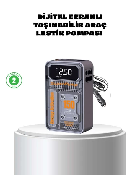 Taşınabilir Kablosuz Hava Pompası – 150 PSI Güçlü Basınç ve 6000mAh Şarjlı