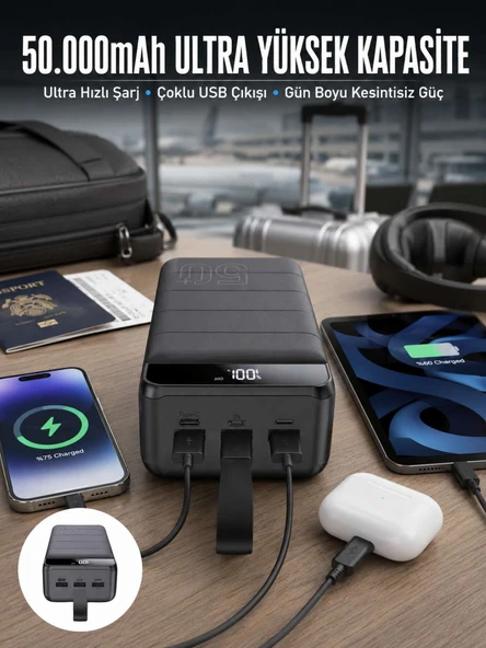 Çoklu Şarj Girişi 50.000 Mah Taşınabilir Dijital Göstergeli