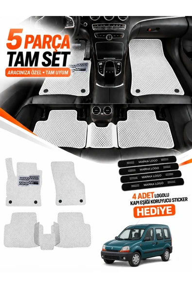 RENAULT KANGOO 1 (1997-2007) Uyumlu EVA Oto Paspas Metal Topukluklu Havuzlu 5 Parça Beyaz