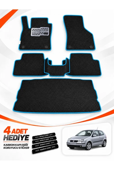 VOLKSWAGEN POLO-9N (2002-2009) Uyumlu EVA Oto Paspas Bagaj Paspası Dahil Siyah-Turkuaz