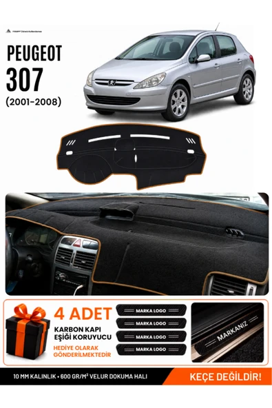 PEUGEOT 307 (2001-2008) Uyumlu Torpido Örtüsü, Torpido Kılıfı - Siyah-Kahverengi - PE009