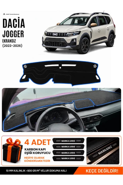 DACİA JOGGER EKRANSIZ (2022-2026) Uyumlu Torpido Örtüsü, Torpido Kılıfı - Siyah-Mavi - DA002