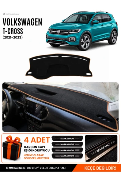 VOLKSWAGEN T-CROSS (2021-2023) Uyumlu Torpido Örtüsü, Torpido Kılıfı - Siyah-Kahverengi - VW031