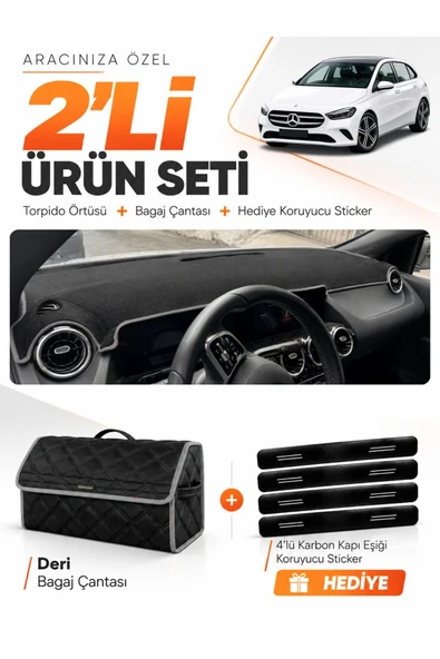 MERCEDES W247 B180 B CLASS (2019-2022) Uyumlu Torpido Örtüsü + Deri Çanta - Siyah-Gri - MB002