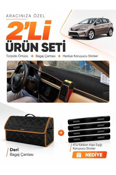 TOYOTA AURIS E180 (2012-2018) Uyumlu Torpido Örtüsü + Deri Çanta - Siyah-Kahverengi - TO006