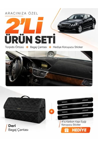 MERCEDES W212 (2010-2013) Uyumlu Torpido Örtüsü + Deri Bagaj Çantası Seti - Siyah - MB014