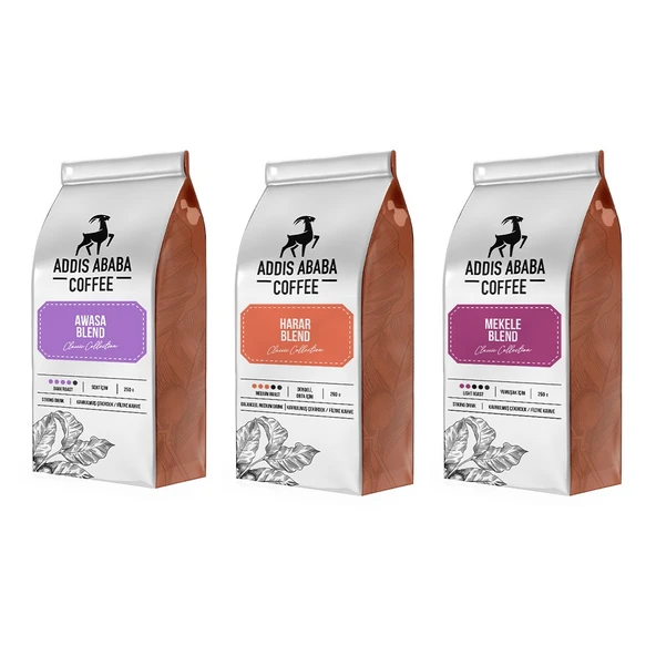 Addis Ababa Coffee 3 Lü Farklı Aromalarda Orjinal Etiyopya Kahveleri Çekirdek Kahve ürün görseli 1