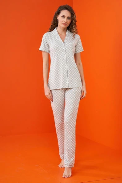 Pjs 23203 Kadın Düğmeli Desenli Pijama Takım ürün görseli 1