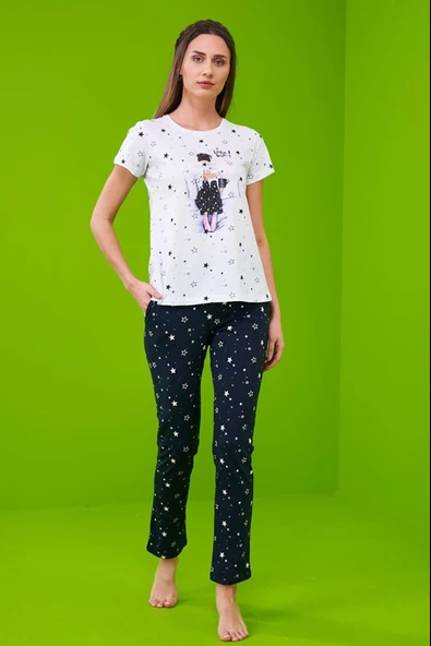 Pjs 23102 Kadın Yıldız Desenli Pijama Takım ürün görseli 1