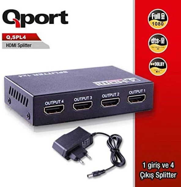 Qport Q-SPL4 Full HD (1 Giriş 4 Çıkışlı) HDMI Splitter ürün görseli 1