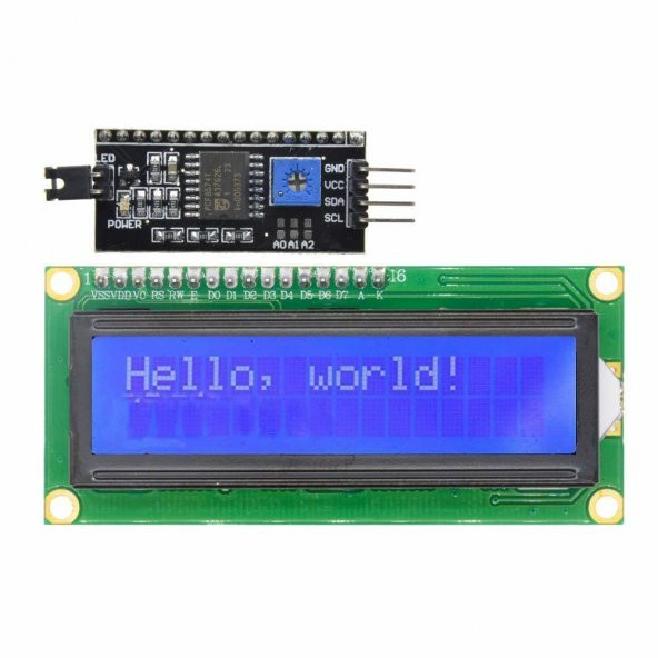 16x2 LCD Ekran - I2C Lehimli Mavi Display ürün görseli 1