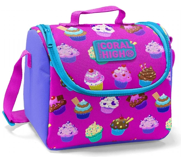 Coral High Pembe-Mor Cupcake Baskılı Termoslu Beslenme Çantası - Kız Çocuk ürün görseli 1
