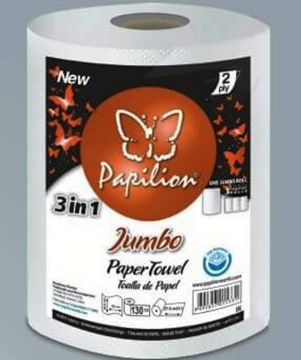 PAPİLİON JUMBO KAĞIT MUTFAK HAVLUSU 130 yaprak 3 Ruloya Eşdeğer ürün görseli 1
