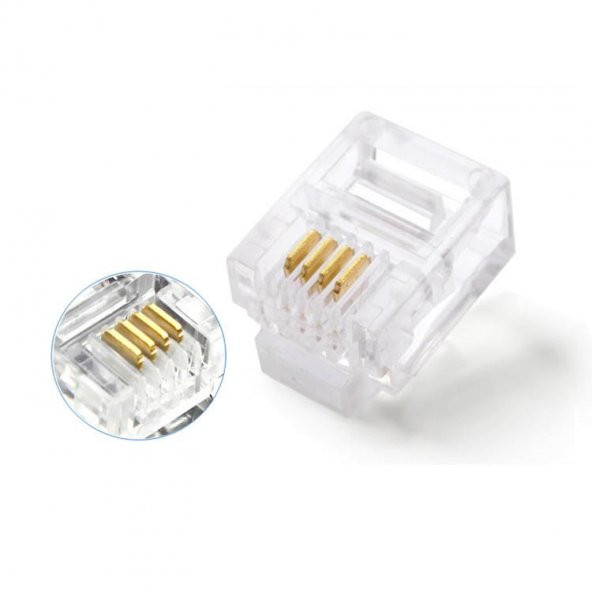 PrimeX PX-6P4C RJ11 4 Pinli Konnektör, RJ11 Jack, 6P4C Jack, RJ11 Telefon Kablo Ucu 100 lü Paket ürün görseli 1