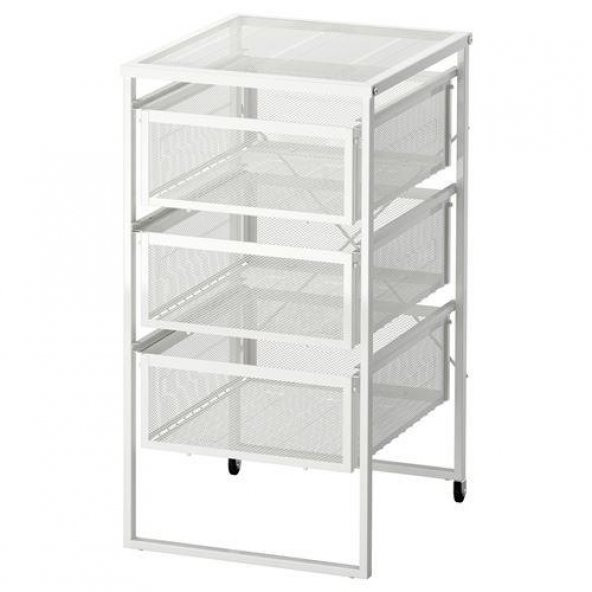 3 Katlı Evrak Rafı-Makyaj Düzenleme Çekmecesi IKEA 30x56 cm Metal 3 Katlı Raf Beyaz ürün görseli 1