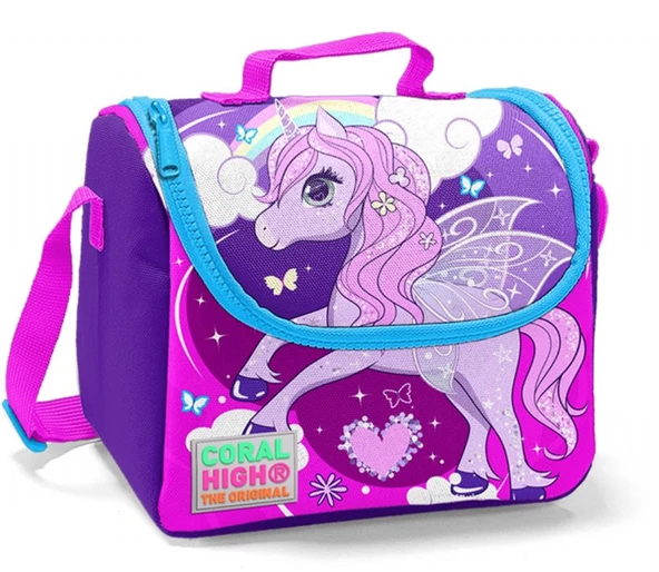 Coral High Mor-Pembe Unicorn Baskılı Termoslu Beslenme Çantası - Kız Çocuk ürün görseli 1