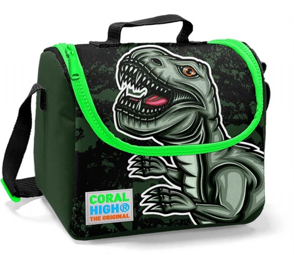 Coral High Yeşil Dinazor Baskılı Termoslu Beslenme Çantası - Erkek Çocuk ürün görseli 1