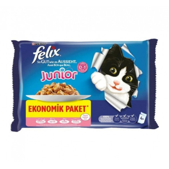 Felix Sığır Etli ve Tavuklu Yavru Kedi Maması 4 x 85 GR ürün görseli 1
