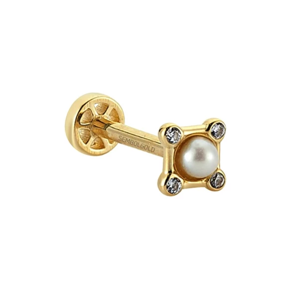Altın İnci Tragus Piercing 14 Ayar - Resim 2