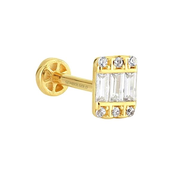Altın Baget Tragus Piercing 14 Ayar - Resim 2