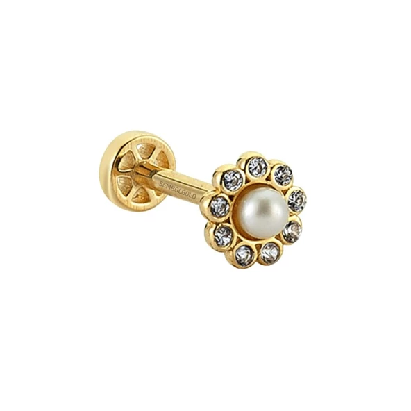 Altın İnci Tragus Piercing 14 Ayar - Resim 2