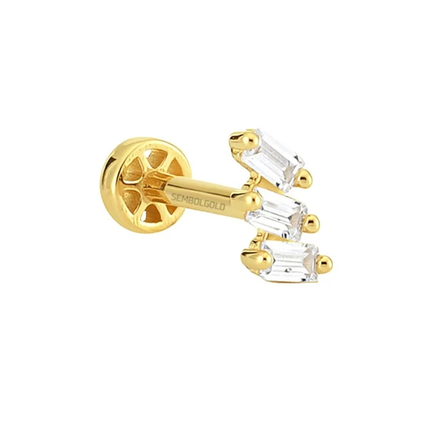 Altın Baget Tragus Piercing 14 Ayar Tria - Resim 2