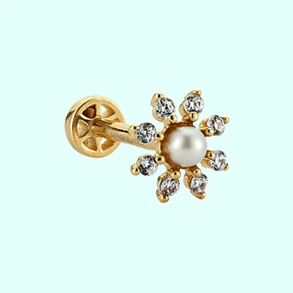 Altın İnci Tragus Piercing 14 Ayar ürün görseli 1