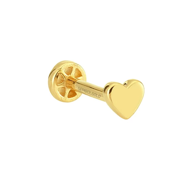 Altın Kalp Tragus Piercing 14 Ayar - Resim 2