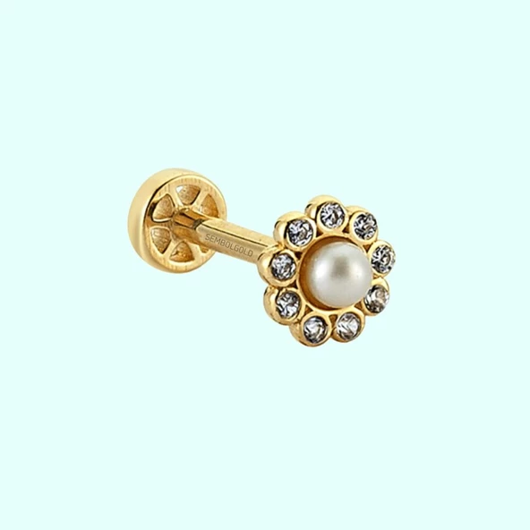 Altın İnci Tragus Piercing 14 Ayar ürün görseli 1
