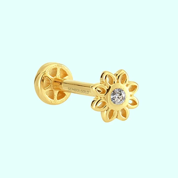 Altın Çiçek Tragus Piercing 14 Ayar ürün görseli 1