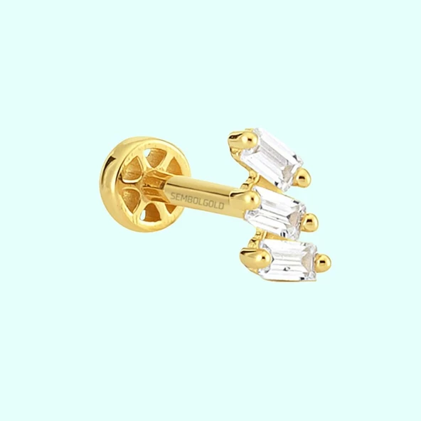 Altın Baget Tragus Piercing 14 Ayar Tria ürün görseli 1