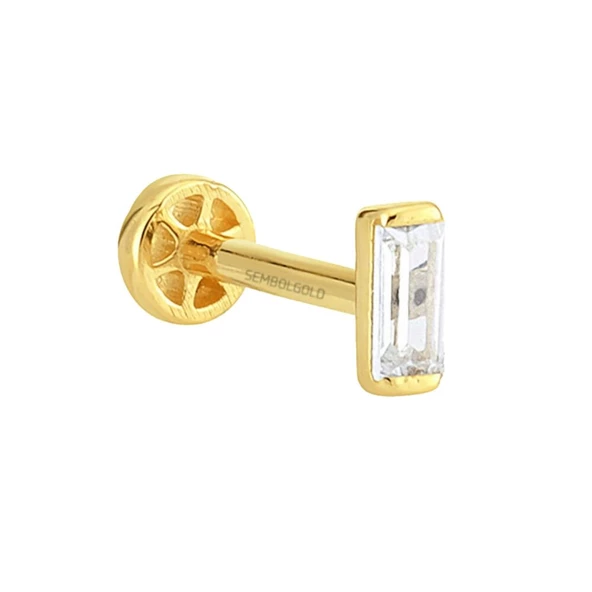 Altın Baget Tragus Piercing 14 Ayar - Resim 2