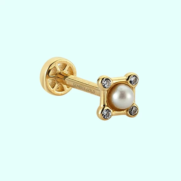 Altın İnci Tragus Piercing 14 Ayar ürün görseli 1