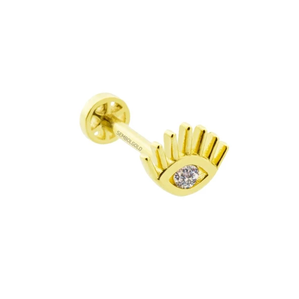 Altın Göz Tragus Piercing 14 Ayar - Resim 2