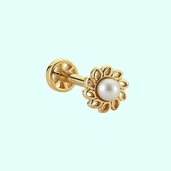 Altın İnci Tragus Piercing 14 Ayar ürün görseli 1