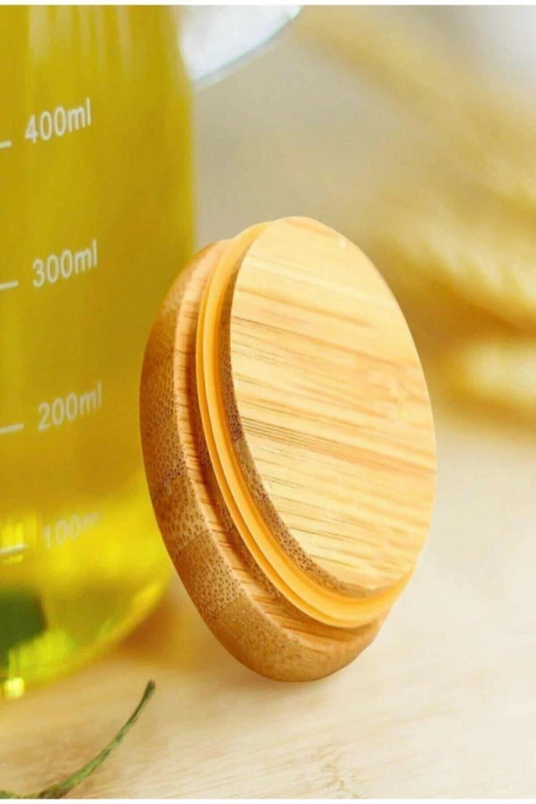Vakumlu Bambu Kapaklı 900 Ml Borosilikat Cam Tekli Yağlık Sirkelik Yağdanlık ürün görseli 1