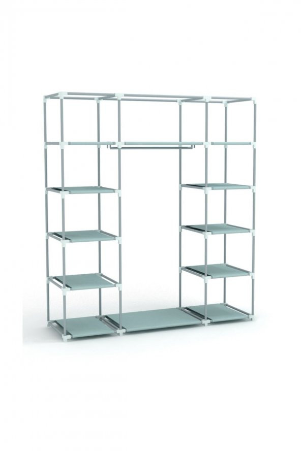 beyazpazar Çelik Metal Profilli Bez Dolap 12 Raflı + 60 Cm. Askılıklı Bez Dolap Portatif Bez Dolap Lacivert ürün görseli 1