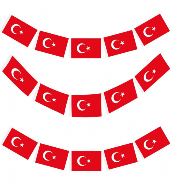 TÜRK BAYRAĞI KAĞIT İPLİ SIRALI AY YILDIZ 50Lİ 4M 8CM X 13CM ürün görseli 1