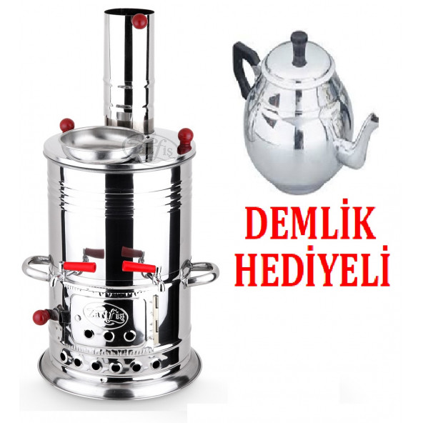 sobapark Çift Musluklu Demlik Paslanmaz Semaver Odunlu Kömürlü Semaver sobapark Çiftli Demlikli ürün görseli 1
