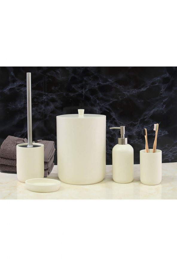By Selim Elegance Krem 5 Parça Polyester Banyo Seti ürün görseli 1